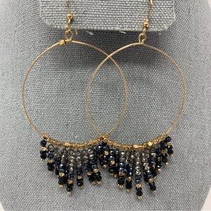 Large Gold Tone Beaded Hoop Boho Dangle Earrings